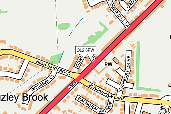 OL2 6PW map - OS OpenMap – Local (Ordnance Survey) OL2 6PW map - OS OpenMap – Local (Ordnance Survey)