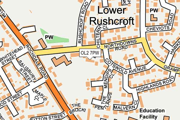 OL2 7PW map - OS OpenMap – Local (Ordnance Survey)