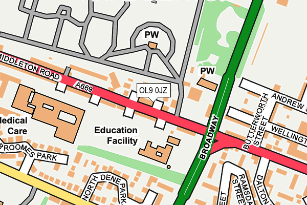 OL9 0JZ map - OS OpenMap – Local (Ordnance Survey) OL9 0JZ map - OS OpenMap – Local (Ordnance Survey)