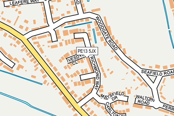 PE13 5JX map - OS OpenMap – Local (Ordnance Survey) PE13 5JX map - OS OpenMap – Local (Ordnance Survey)