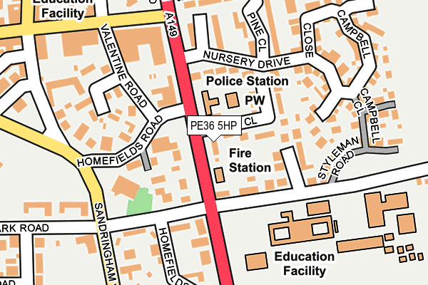 PE36 5HP map - OS OpenMap – Local (Ordnance Survey)
