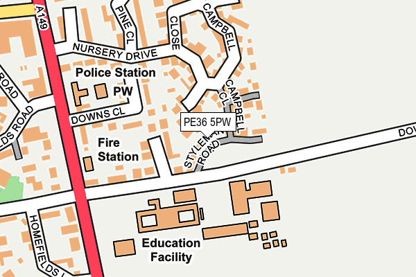 PE36 5PW map - OS OpenMap – Local (Ordnance Survey) PE36 5PW map - OS OpenMap – Local (Ordnance Survey)