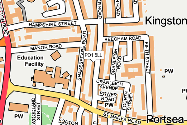 PO1 5LL map - OS OpenMap – Local (Ordnance Survey) PO1 5LL map - OS OpenMap – Local (Ordnance Survey)