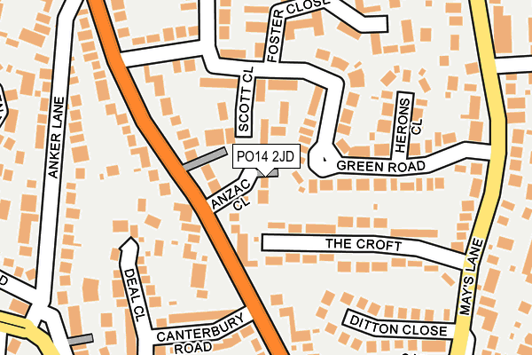 PO14 2JD map - OS OpenMap – Local (Ordnance Survey)