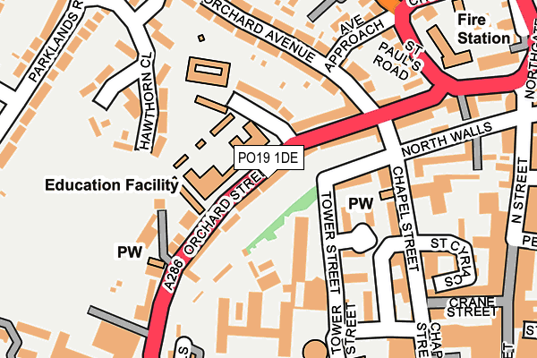 PO19 1DE map - OS OpenMap – Local (Ordnance Survey) PO19 1DE map - OS OpenMap – Local (Ordnance Survey)