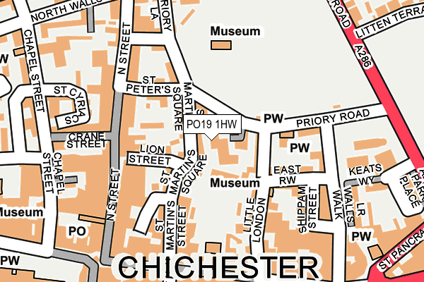 PO19 1HW map - OS OpenMap – Local (Ordnance Survey) PO19 1HW map - OS OpenMap – Local (Ordnance Survey)