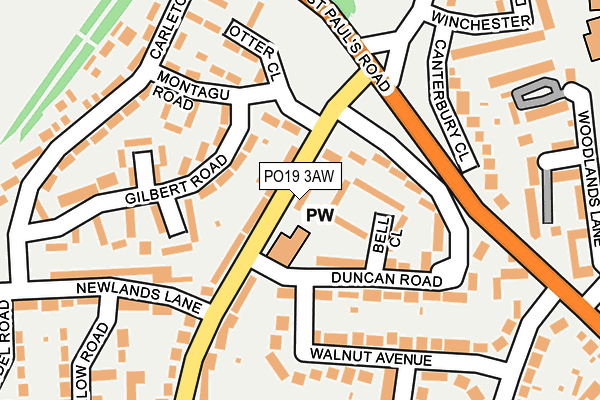 PO19 3AW map - OS OpenMap – Local (Ordnance Survey) PO19 3AW map - OS OpenMap – Local (Ordnance Survey)