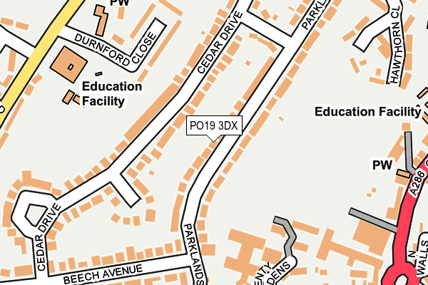 PO19 3DX map - OS OpenMap – Local (Ordnance Survey)