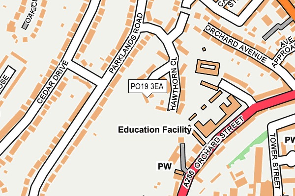 PO19 3EA map - OS OpenMap – Local (Ordnance Survey) PO19 3EA map - OS OpenMap – Local (Ordnance Survey)