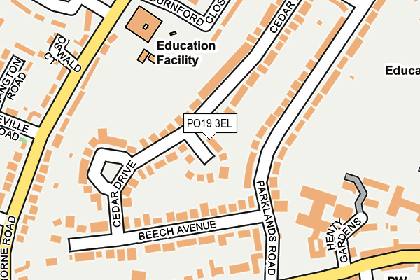 PO19 3EL map - OS OpenMap – Local (Ordnance Survey) PO19 3EL map - OS OpenMap – Local (Ordnance Survey)