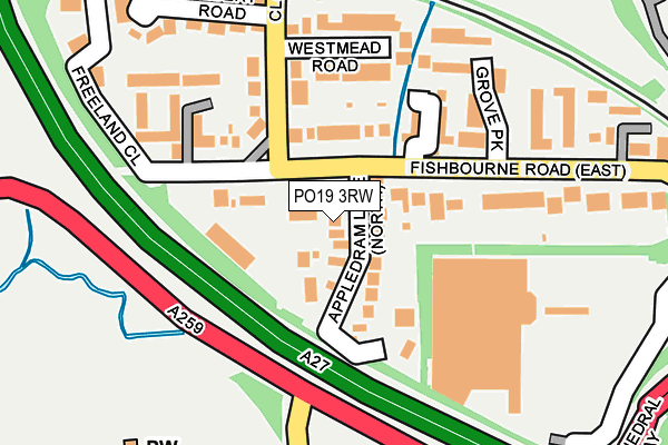 PO19 3RW map - OS OpenMap – Local (Ordnance Survey) PO19 3RW map - OS OpenMap – Local (Ordnance Survey)