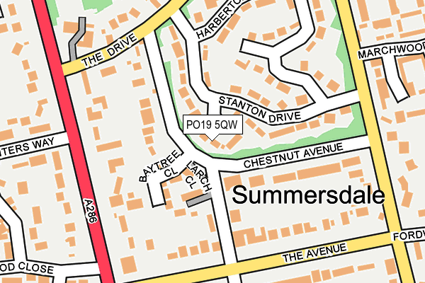 PO19 5QW map - OS OpenMap – Local (Ordnance Survey) PO19 5QW map - OS OpenMap – Local (Ordnance Survey)