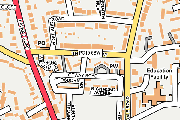 PO19 6BW map - OS OpenMap – Local (Ordnance Survey) PO19 6BW map - OS OpenMap – Local (Ordnance Survey)
