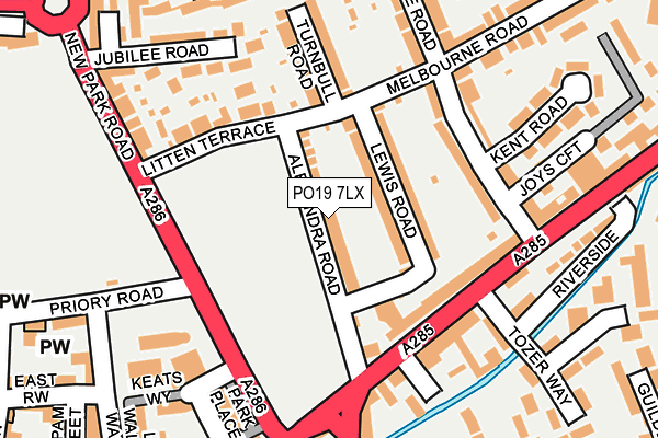 PO19 7LX map - OS OpenMap – Local (Ordnance Survey) PO19 7LX map - OS OpenMap – Local (Ordnance Survey)
