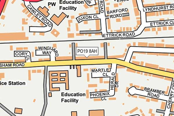 PO19 8AH map - OS OpenMap – Local (Ordnance Survey) PO19 8AH map - OS OpenMap – Local (Ordnance Survey)