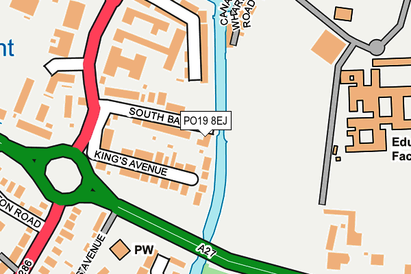 PO19 8EJ map - OS OpenMap – Local (Ordnance Survey) PO19 8EJ map - OS OpenMap – Local (Ordnance Survey)