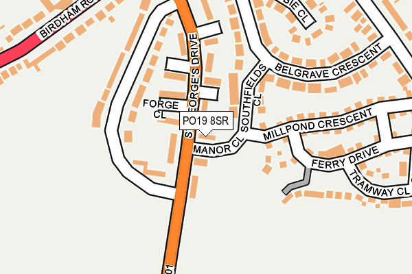 PO19 8SR map - OS OpenMap – Local (Ordnance Survey) PO19 8SR map - OS OpenMap – Local (Ordnance Survey)
