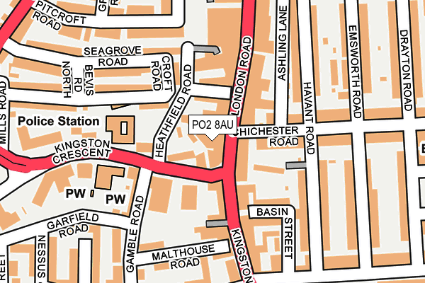 PO2 8AU map - OS OpenMap – Local (Ordnance Survey) PO2 8AU map - OS OpenMap – Local (Ordnance Survey)