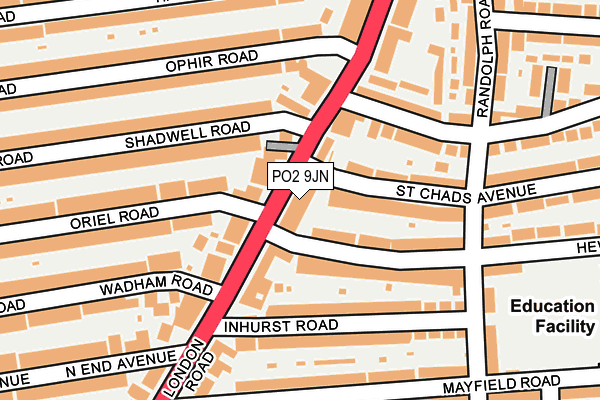 PO2 9JN map - OS OpenMap – Local (Ordnance Survey) PO2 9JN map - OS OpenMap – Local (Ordnance Survey)