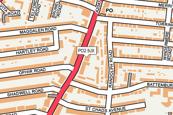 PO2 9JX map - OS OpenMap – Local (Ordnance Survey) PO2 9JX map - OS OpenMap – Local (Ordnance Survey)