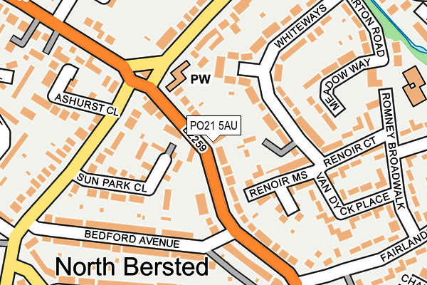 PO21 5AU map - OS OpenMap – Local (Ordnance Survey)
