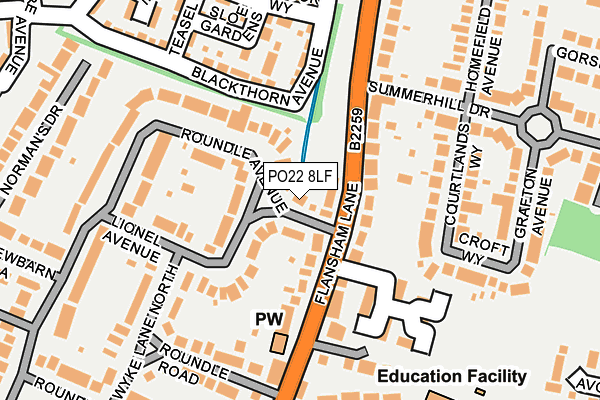 PO22 8LF map - OS OpenMap – Local (Ordnance Survey) PO22 8LF map - OS OpenMap – Local (Ordnance Survey)
