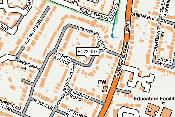 PO22 8LG map - OS OpenMap – Local (Ordnance Survey) PO22 8LG map - OS OpenMap – Local (Ordnance Survey)