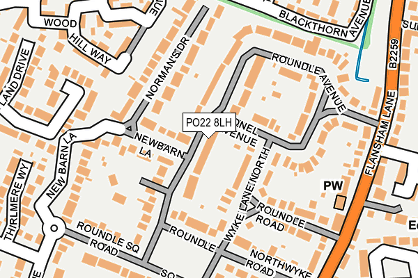 PO22 8LH map - OS OpenMap – Local (Ordnance Survey) PO22 8LH map - OS OpenMap – Local (Ordnance Survey)