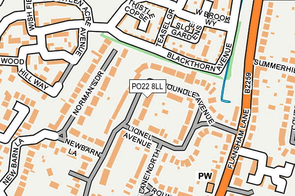 PO22 8LL map - OS OpenMap – Local (Ordnance Survey) PO22 8LL map - OS OpenMap – Local (Ordnance Survey)