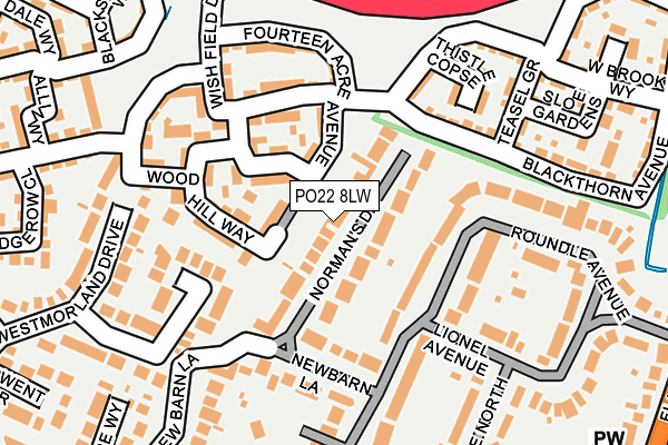 PO22 8LW map - OS OpenMap – Local (Ordnance Survey) PO22 8LW map - OS OpenMap – Local (Ordnance Survey)