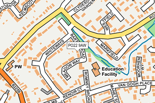 PO22 9AW map - OS OpenMap – Local (Ordnance Survey) PO22 9AW map - OS OpenMap – Local (Ordnance Survey)