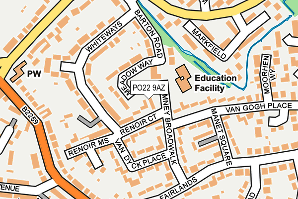 PO22 9AZ map - OS OpenMap – Local (Ordnance Survey) PO22 9AZ map - OS OpenMap – Local (Ordnance Survey)