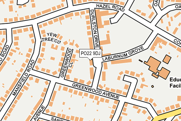 PO22 9DJ map - OS OpenMap – Local (Ordnance Survey) PO22 9DJ map - OS OpenMap – Local (Ordnance Survey)