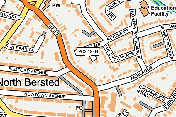 PO22 9FN map - OS OpenMap – Local (Ordnance Survey) PO22 9FN map - OS OpenMap – Local (Ordnance Survey)