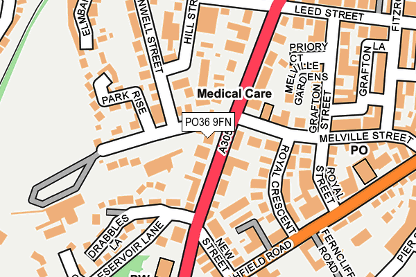 PO36 9FN map - OS OpenMap – Local (Ordnance Survey) PO36 9FN map - OS OpenMap – Local (Ordnance Survey)