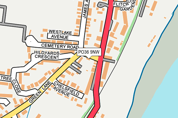 PO36 9NW map - OS OpenMap – Local (Ordnance Survey) PO36 9NW map - OS OpenMap – Local (Ordnance Survey)