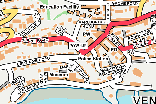 PO38 1JB map - OS OpenMap – Local (Ordnance Survey) PO38 1JB map - OS OpenMap – Local (Ordnance Survey)