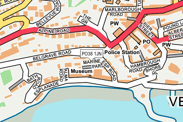 PO38 1JN map - OS OpenMap – Local (Ordnance Survey) PO38 1JN map - OS OpenMap – Local (Ordnance Survey)