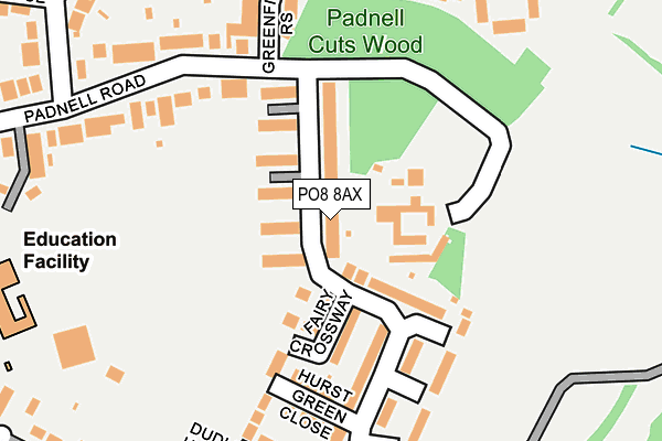 PO8 8AX map - OS OpenMap – Local (Ordnance Survey) PO8 8AX map - OS OpenMap – Local (Ordnance Survey)