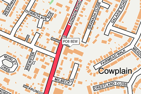PO8 8EW map - OS OpenMap – Local (Ordnance Survey) PO8 8EW map - OS OpenMap – Local (Ordnance Survey)