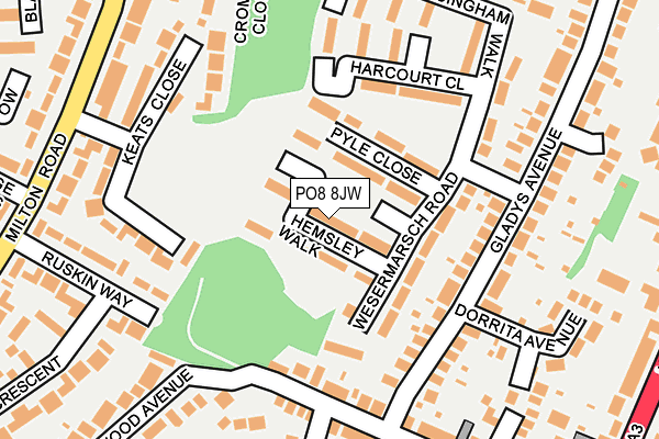 PO8 8JW map - OS OpenMap – Local (Ordnance Survey) PO8 8JW map - OS OpenMap – Local (Ordnance Survey)