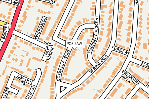 PO8 9AW map - OS OpenMap – Local (Ordnance Survey) PO8 9AW map - OS OpenMap – Local (Ordnance Survey)