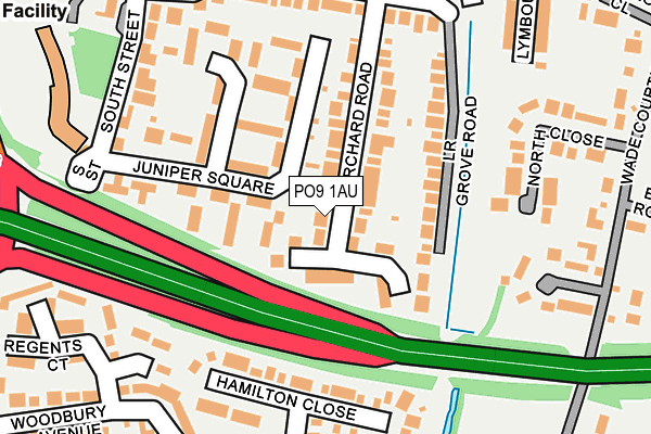 PO9 1AU map - OS OpenMap – Local (Ordnance Survey)