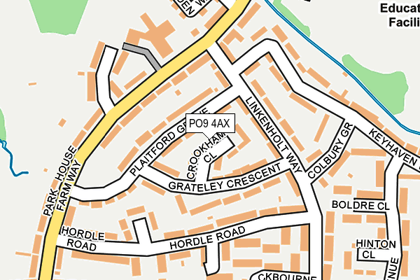 PO9 4AX map - OS OpenMap – Local (Ordnance Survey) PO9 4AX map - OS OpenMap – Local (Ordnance Survey)