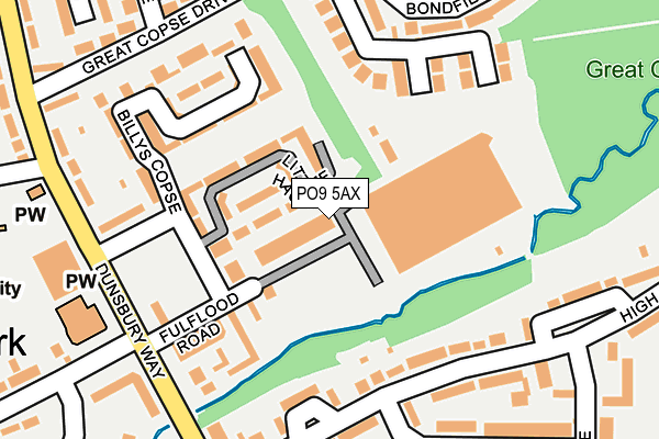 PO9 5AX map - OS OpenMap – Local (Ordnance Survey) PO9 5AX map - OS OpenMap – Local (Ordnance Survey)
