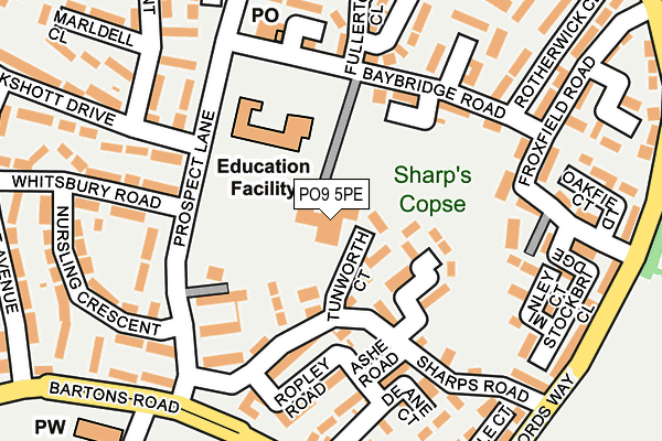 PO9 5PE map - OS OpenMap – Local (Ordnance Survey) PO9 5PE map - OS OpenMap – Local (Ordnance Survey)