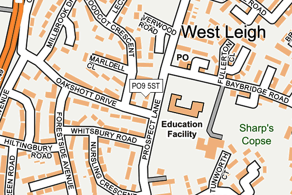 PO9 5ST map - OS OpenMap – Local (Ordnance Survey)