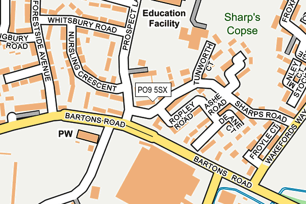 PO9 5SX map - OS OpenMap – Local (Ordnance Survey) PO9 5SX map - OS OpenMap – Local (Ordnance Survey)