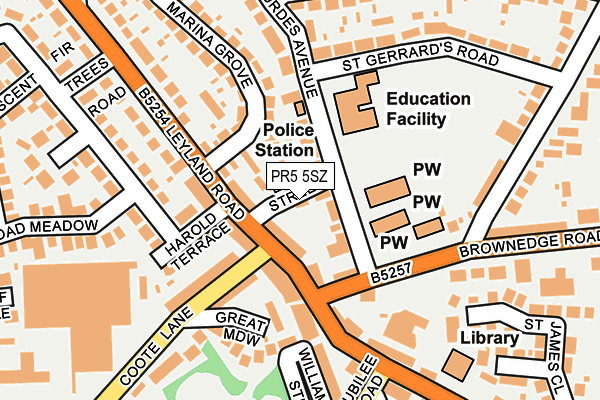 PR5 5SZ map - OS OpenMap – Local (Ordnance Survey) PR5 5SZ map - OS OpenMap – Local (Ordnance Survey)