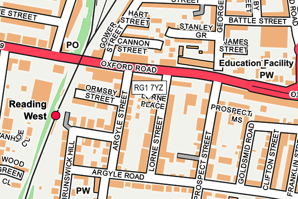 RG1 7YZ map - OS OpenMap – Local (Ordnance Survey)